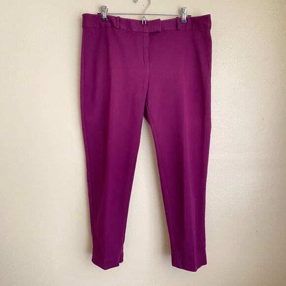 Liz Claiborne Emma Pants Size 14 Purple Plum Color Ankle Flat Front Belt Loops - Picture 1 of 7